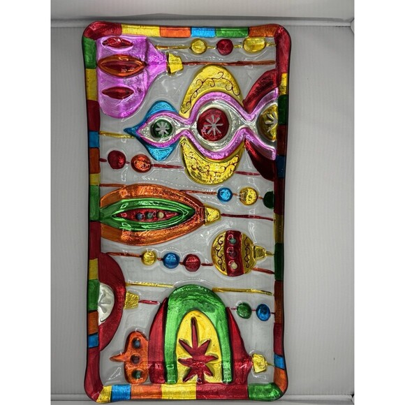 The Unbranded Brand Other - LS ARTS Hand Painted Platter Christmas Ornament Glass Fusion Platter 14.75 X 8